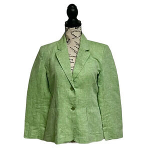 Chadwick’s Womens Linen Blend Green White Harringbone Blazer Jacket Classic 4P
